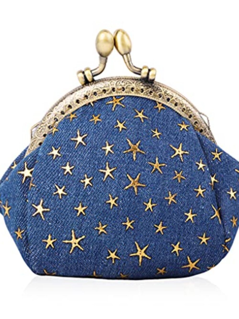 Denim Coin Purse Kiss Lock Clutch Wallet Five Pointed Star Change Pouch